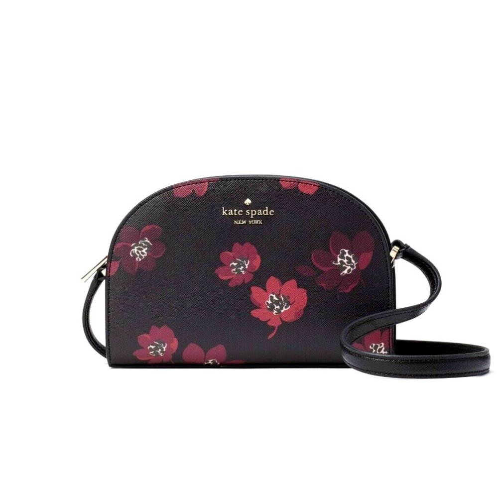 New Kate Spade Perry Saffiano PVC Dome Crossbody Floral Black Multi